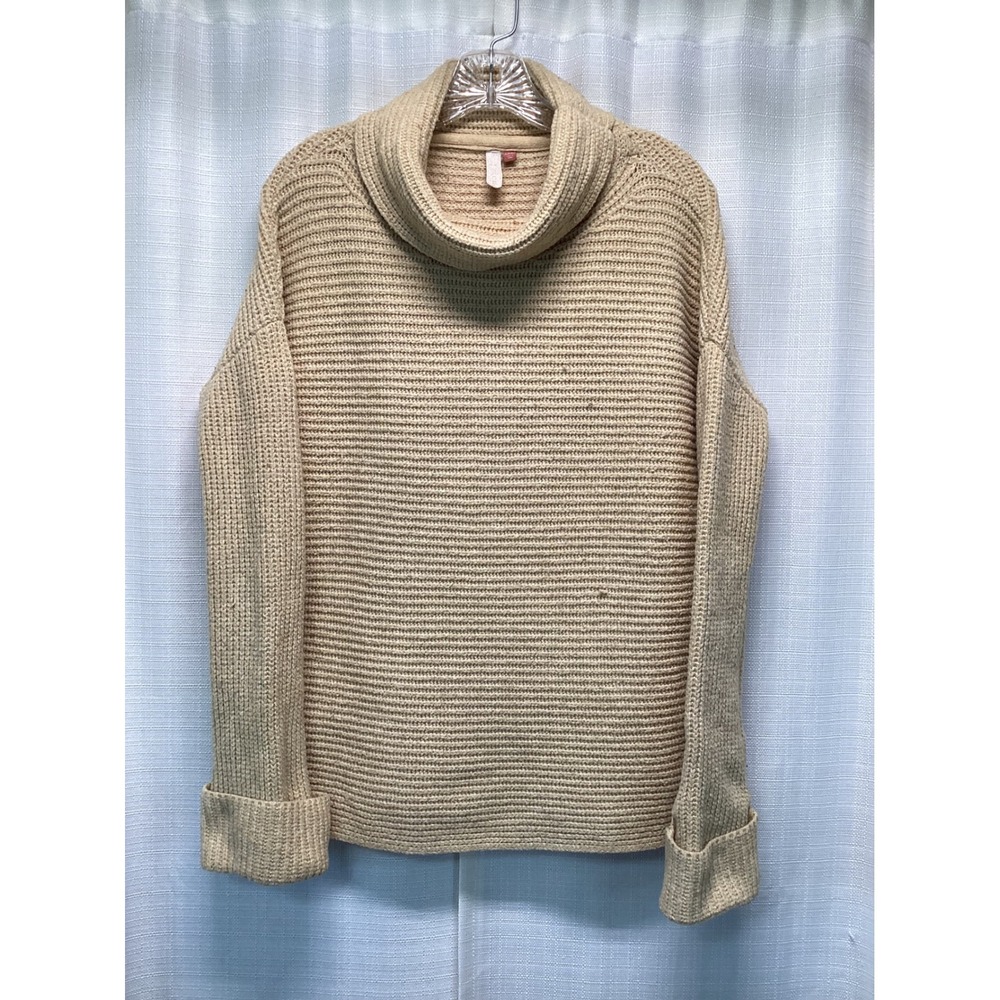 Pilcro and the Letterpress Tan Beige Cowl Neck Ribbed Chunky Knit Sweater Small
